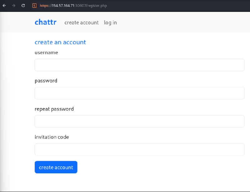 Create account page